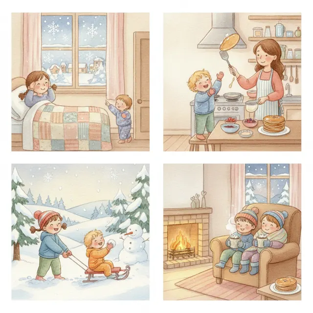 Snow Day Pancakes story for kids illustration