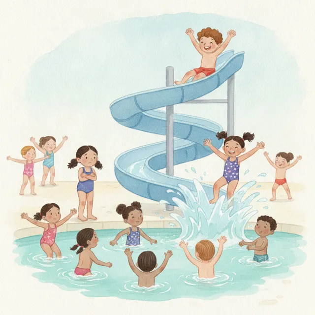 Splash Day at the Big Pool story for kids illustration