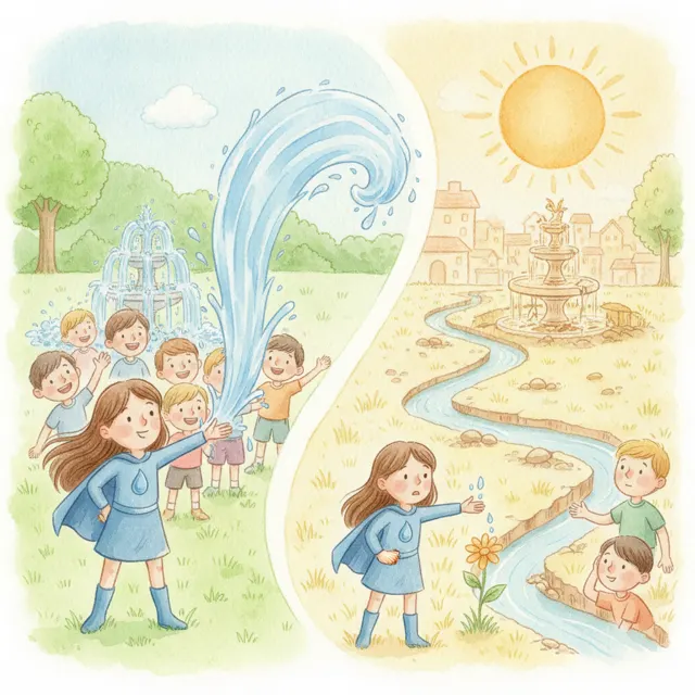 Splash Girl and the Dry Day story for kids illustration