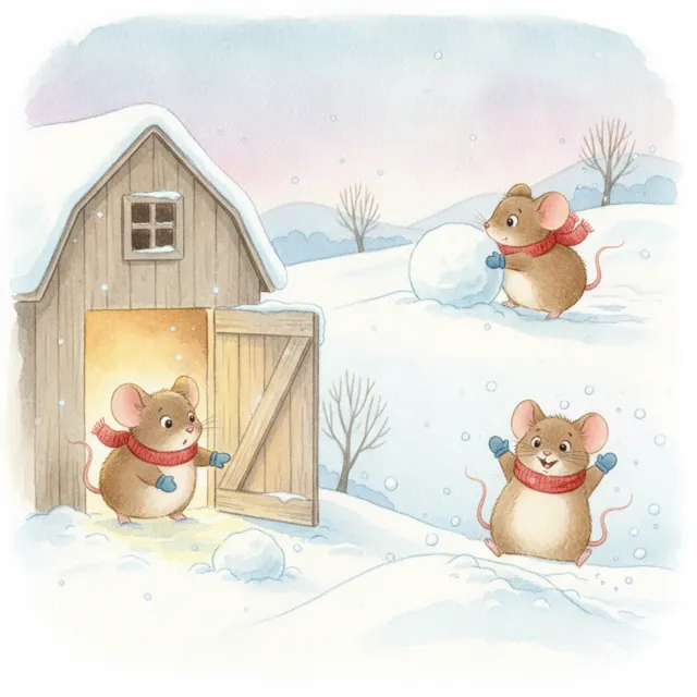 Squeak's First Snow Day story for kids illustration