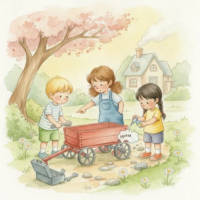 Squeaky Wheels and Helping Hands story for kids illustration