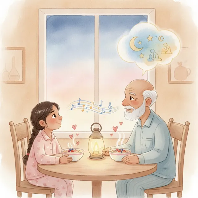Suhoor with Grandpa story for kids illustration