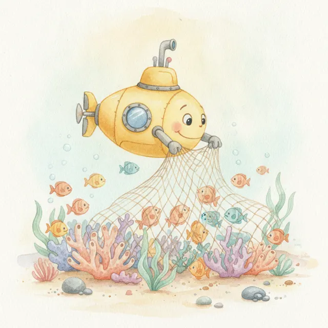 Sunny the Sub and the Coral story for kids illustration
