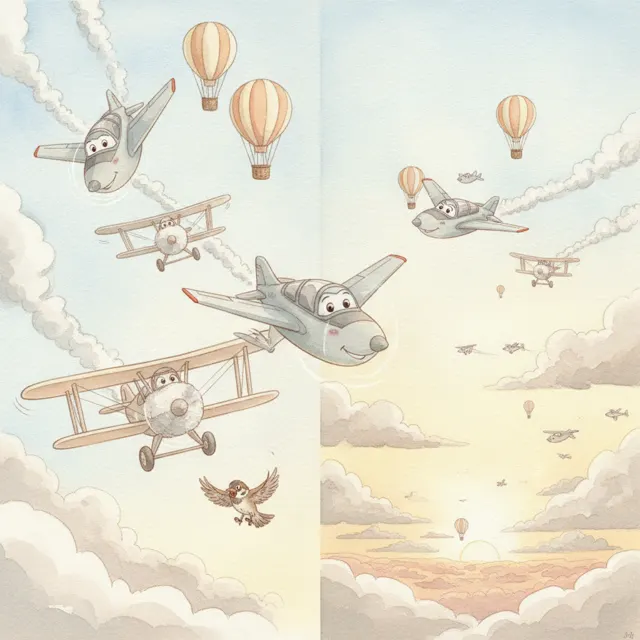 The Airplane Who Shared the Sky story for kids illustration