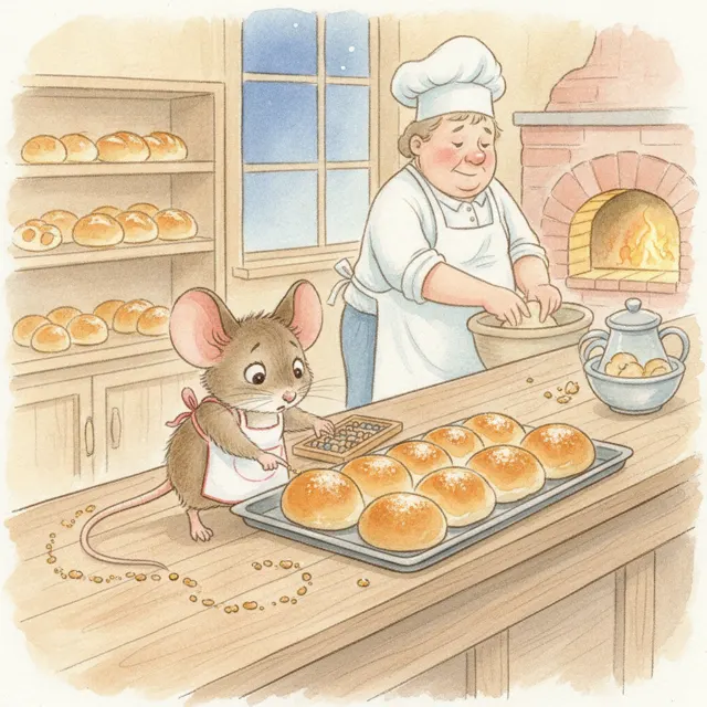 The Bakery Mouse and the Missing Bun story for kids illustration