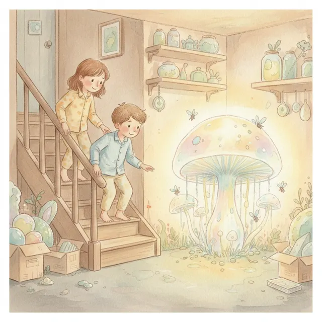 The Basement's Soft Glowing Light story for kids illustration