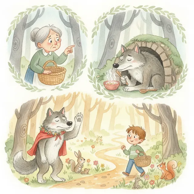 The Basket for Grandma Wolf story for kids illustration