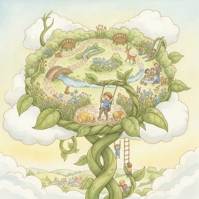 The Beanstalk That Grew a Park story for kids illustration