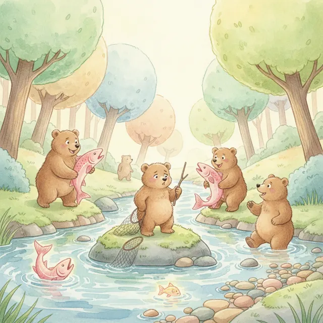 The Bear Who Learned to Fish story for kids illustration