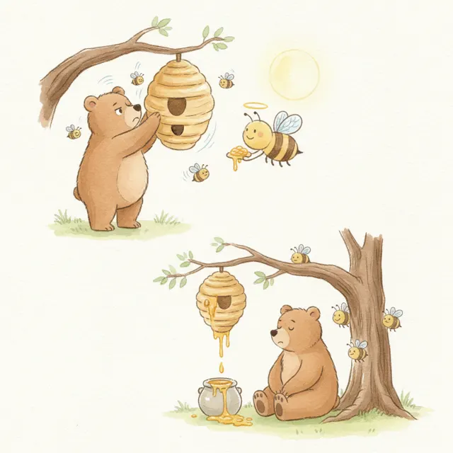 The Bear Who Learned to Wait story for kids illustration