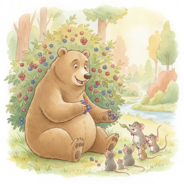 The Bear Who Shared His Berries story for kids illustration
