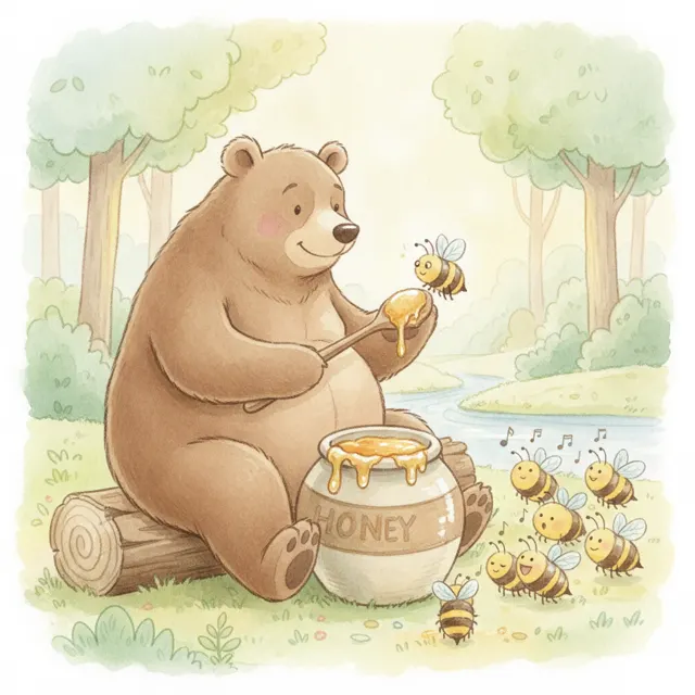 The Bear Who Shared His Honey story for kids illustration