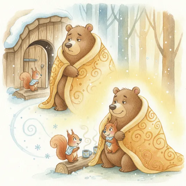 The Bear Who Shared His Warm Blanket story for kids illustration