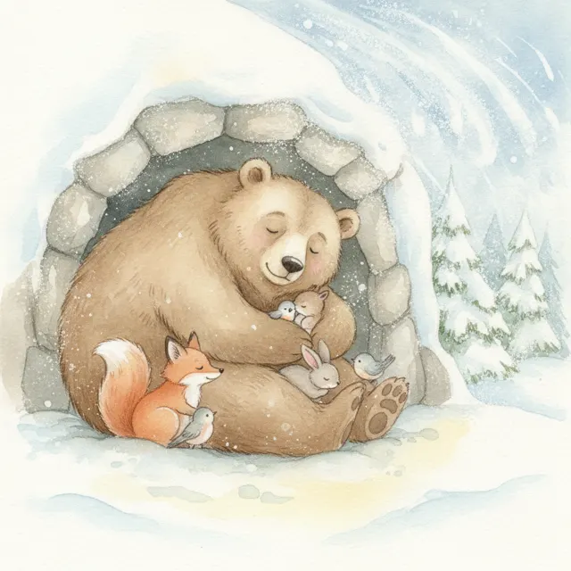 The Bear Who Shared His Winter story for kids illustration