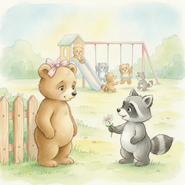 The Bear Who Waited by the Fence story for kids illustration