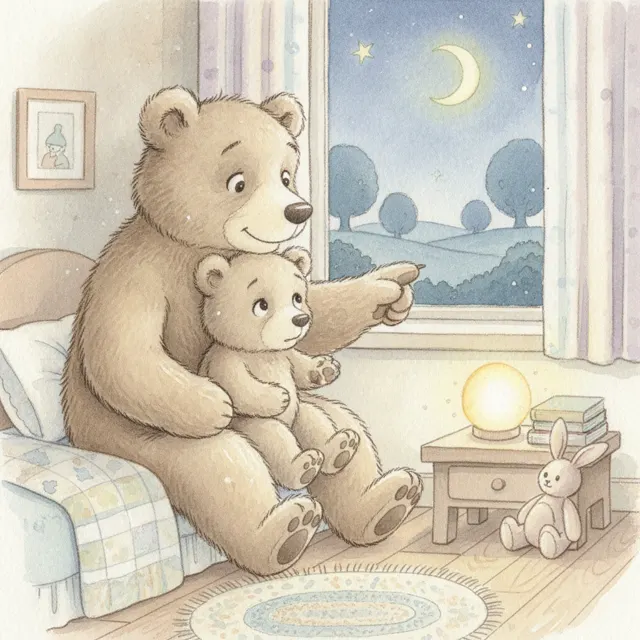 The Bear Who Was Afraid of the Dark story for kids illustration