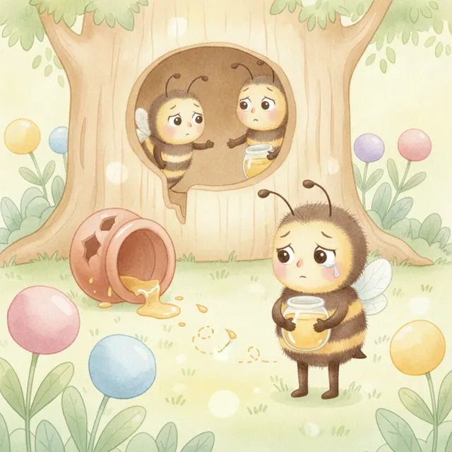 The Bee and the Missing Honey story for kids illustration
