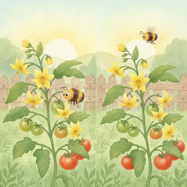 The Bee and the Tomato Flower story for kids illustration
