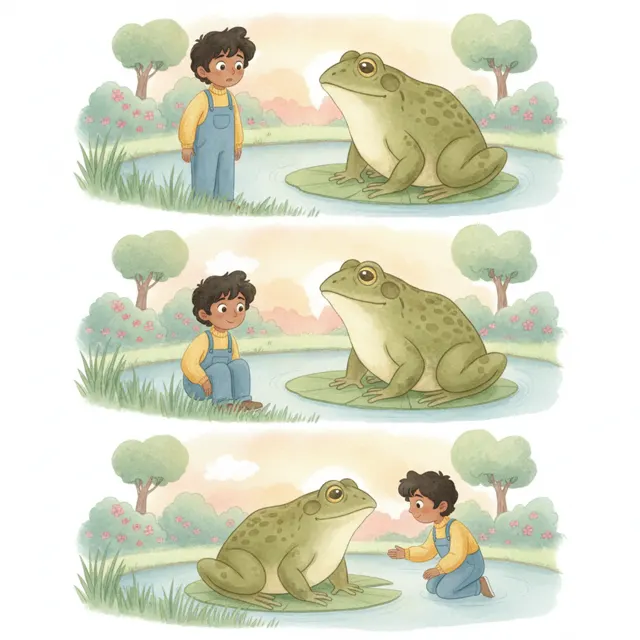 The Big Green Frog story for kids illustration