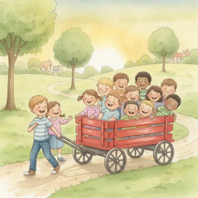 The Big Red Wagon story for kids illustration