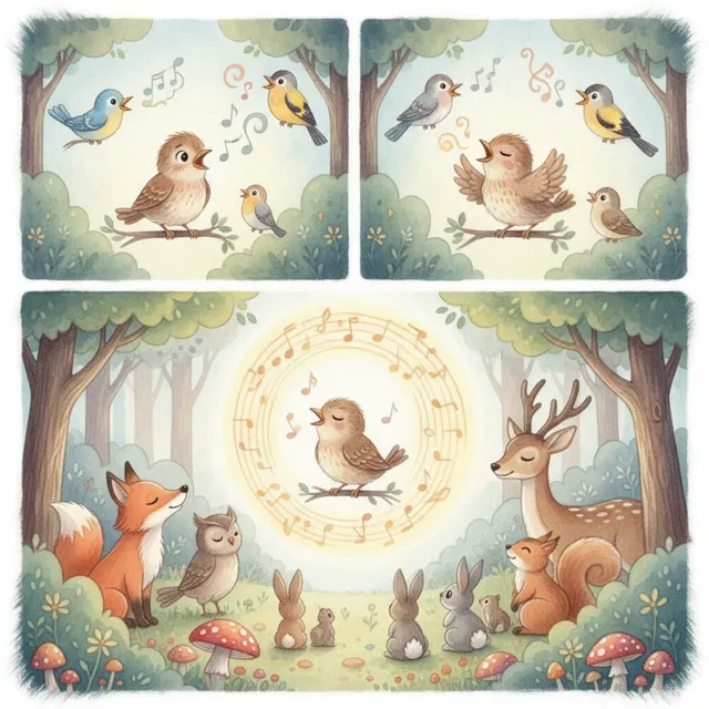 The Bird Who Loved Her Own Song story for kids illustration