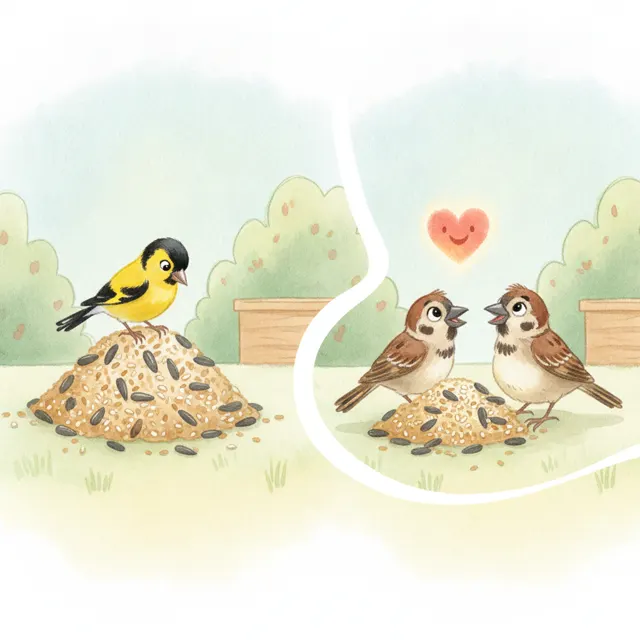 The Bird Who Shared Her Seeds story for kids illustration