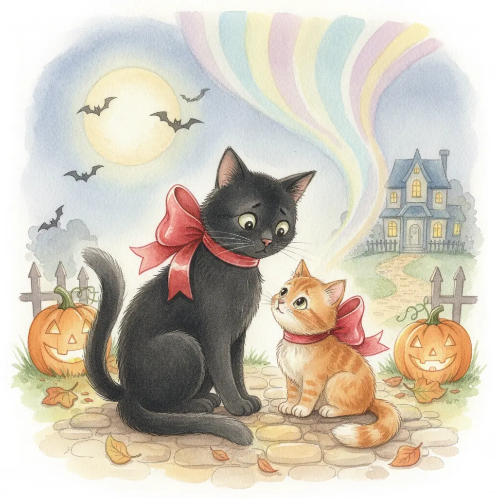 The Black Cat's Bright Bow story for kids illustration
