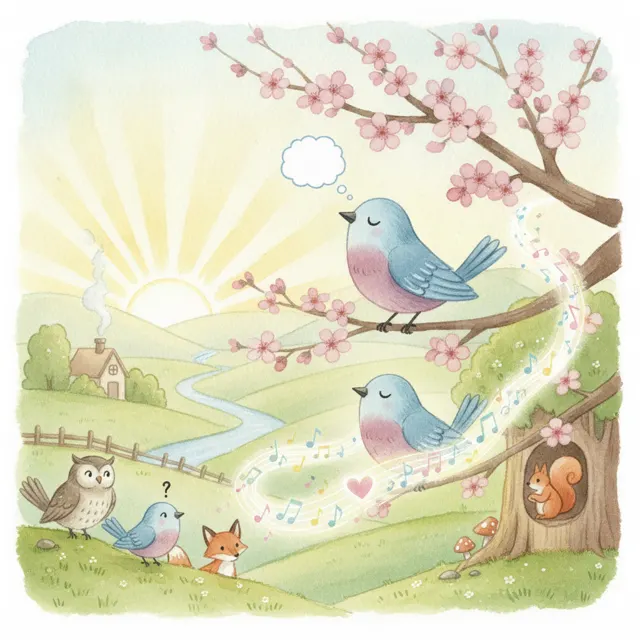 The Bluebird Who Forgot Her Song story for kids illustration