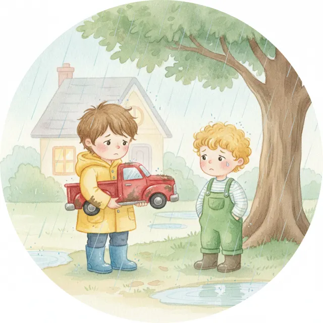 The Borrowed Red Truck story for kids illustration