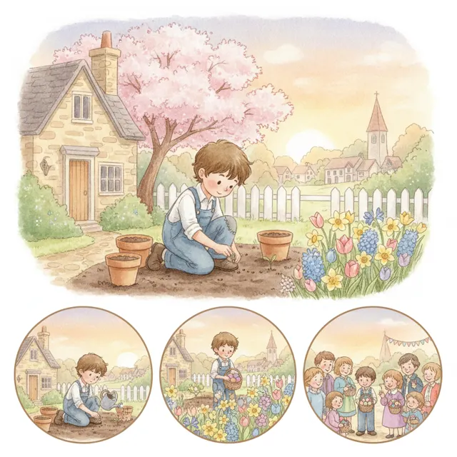 The Boy Who Planted an Easter Garden story for kids illustration