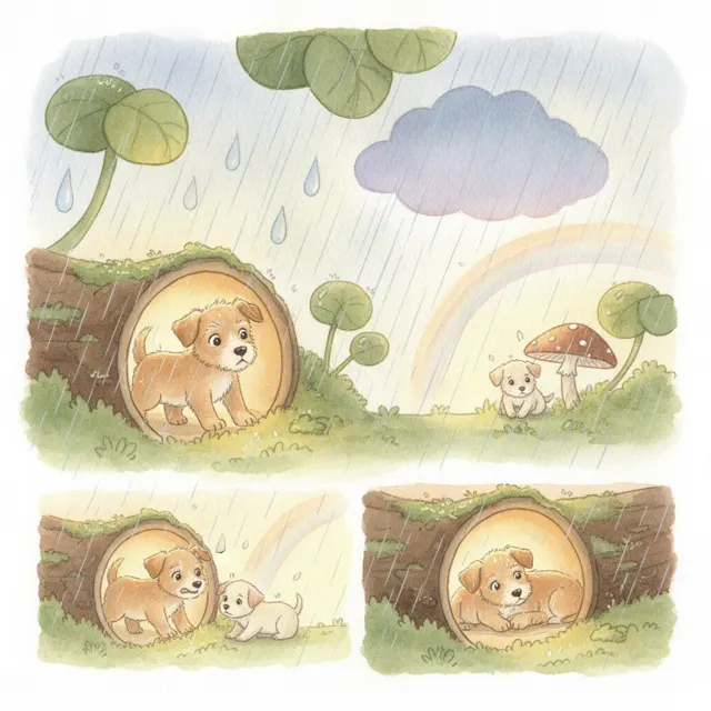 The Brave Pup in the Rain story for kids illustration