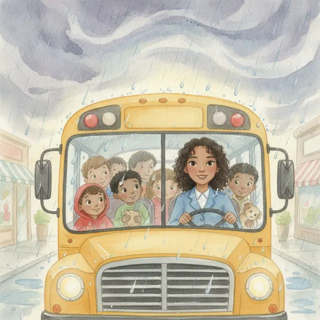 The Bus Driver's First Rainy Day story for kids illustration