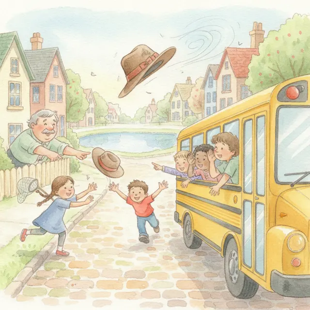 The Bus Driver's Runaway Hat story for kids illustration