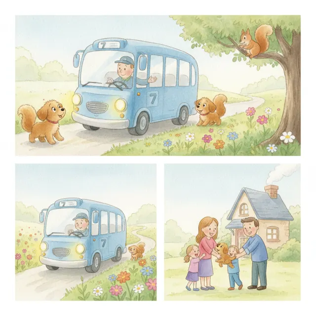 The Bus Who Helped a Lost Puppy story for kids illustration