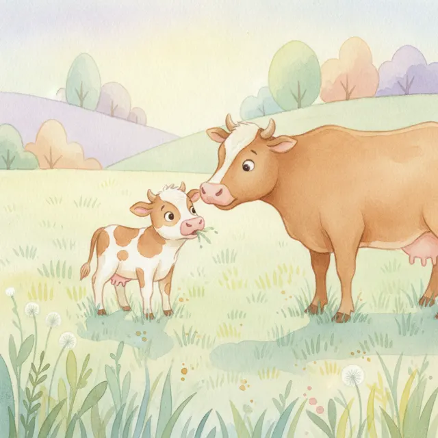 The Calf Who Tried New Grass story for kids illustration
