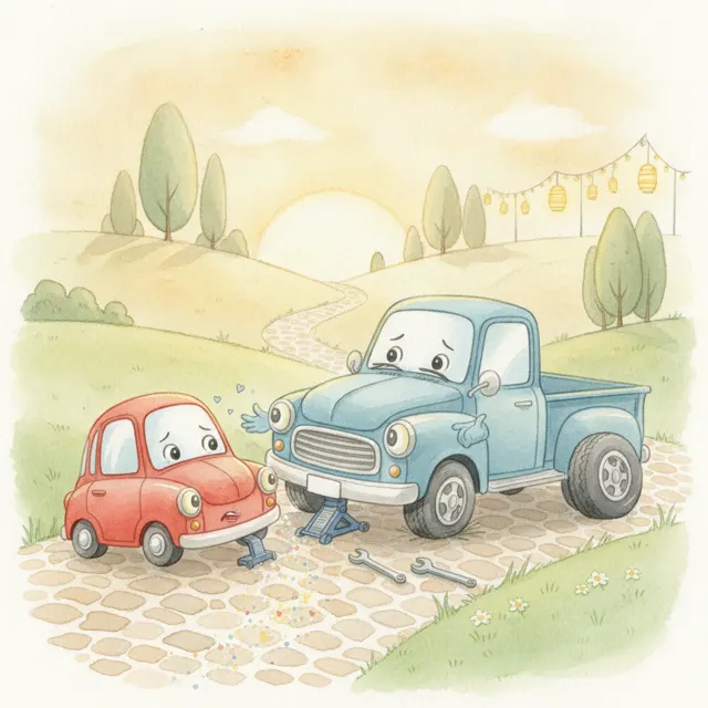 The Car Who Helped a Flat Tire story for kids illustration