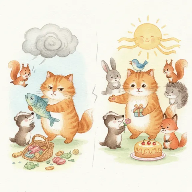 The Cat Who Asked Nicely story for kids illustration