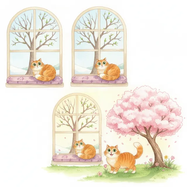 The Cat Who Waited for Spring story for kids illustration