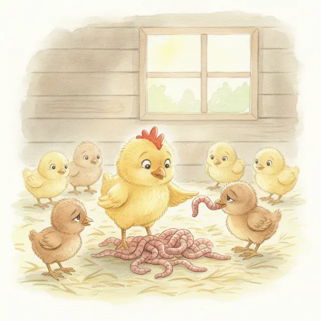 The Chick Who Learned to Share the Worms story for kids illustration