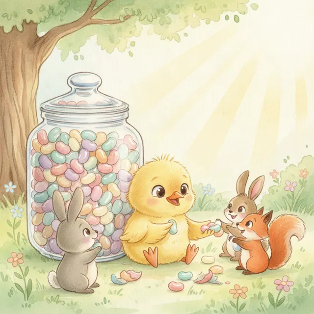 The Chick Who Shared His Jelly Beans story for kids illustration