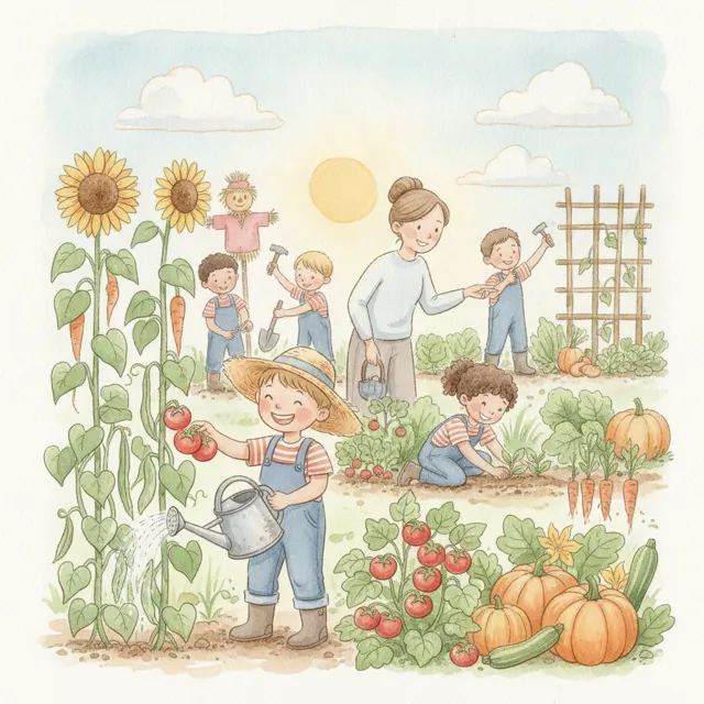 The Class Garden Crew story for kids illustration