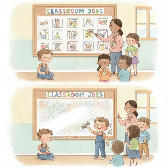 The Classroom Jobs Chart story for kids illustration