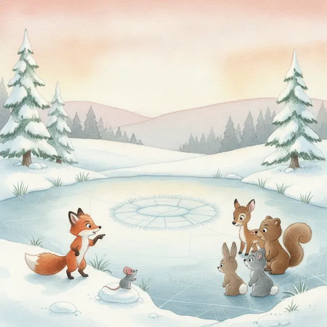 The Clever Fox and the Thin Ice story for kids illustration