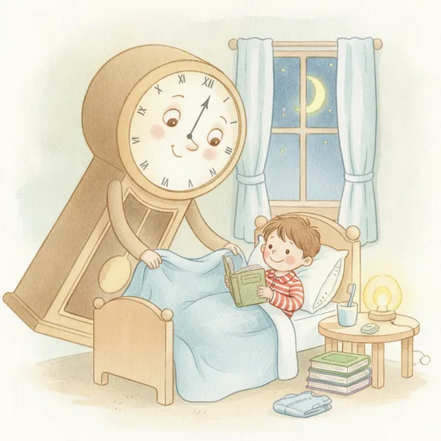 The Clock That Tucked In Sam story for kids illustration