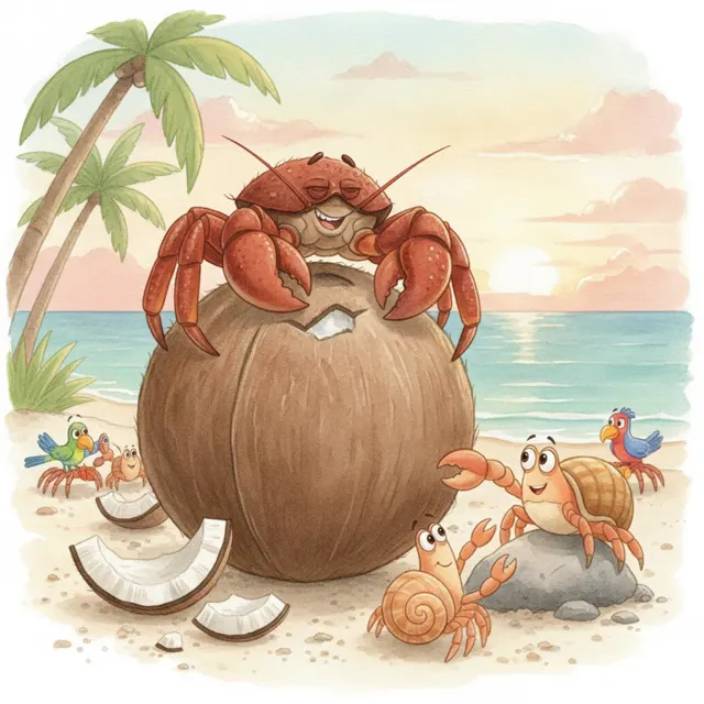 The Coconut Crab Shares His Coconut story for kids illustration