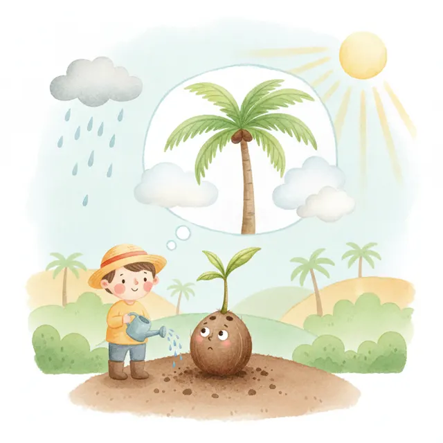 The Coconut That Wanted to Grow Tall story for kids illustration