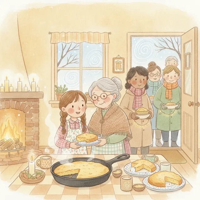 The Cornbread That Fed a Crowd story for kids illustration