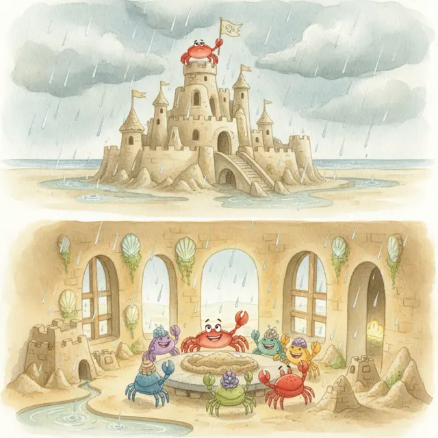 The Crab Who Shared His Sandcastle story for kids illustration