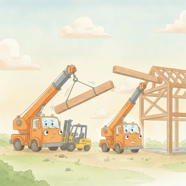 The Crane Truck and the Wobbly Beam story for kids illustration