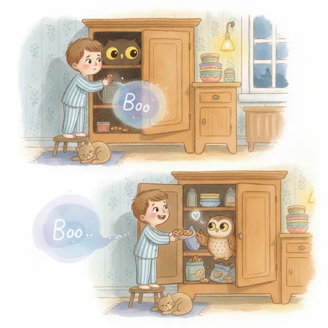 The Cupboard That Said Boo story for kids illustration